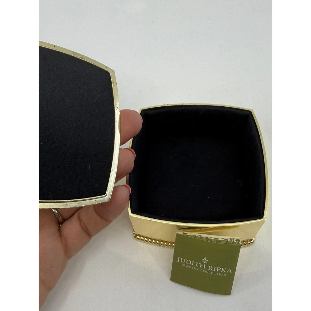 Judith Ripka Gold Tone Trinket Box Large Emerald Cut Crystal Top QVC 2014